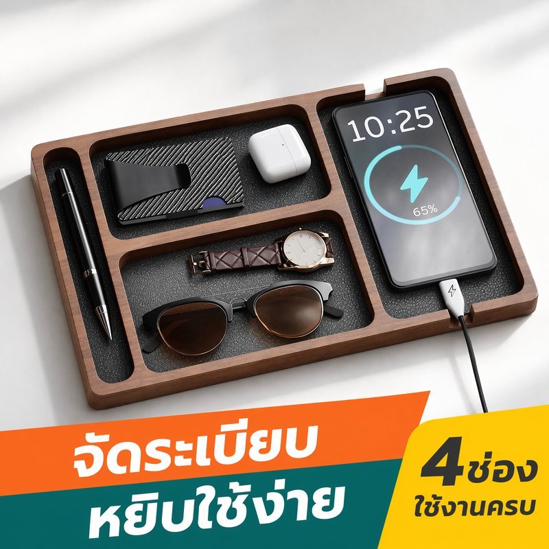 ถาดเก็บของไม้เนื้อแข็ง ถาดจัดระเบียบโต๊ะ ถาดใส่กุญแจ โทรศัพท์ แว่นตา รีโมท ทางเข้า บ้าน ออฟฟิศ