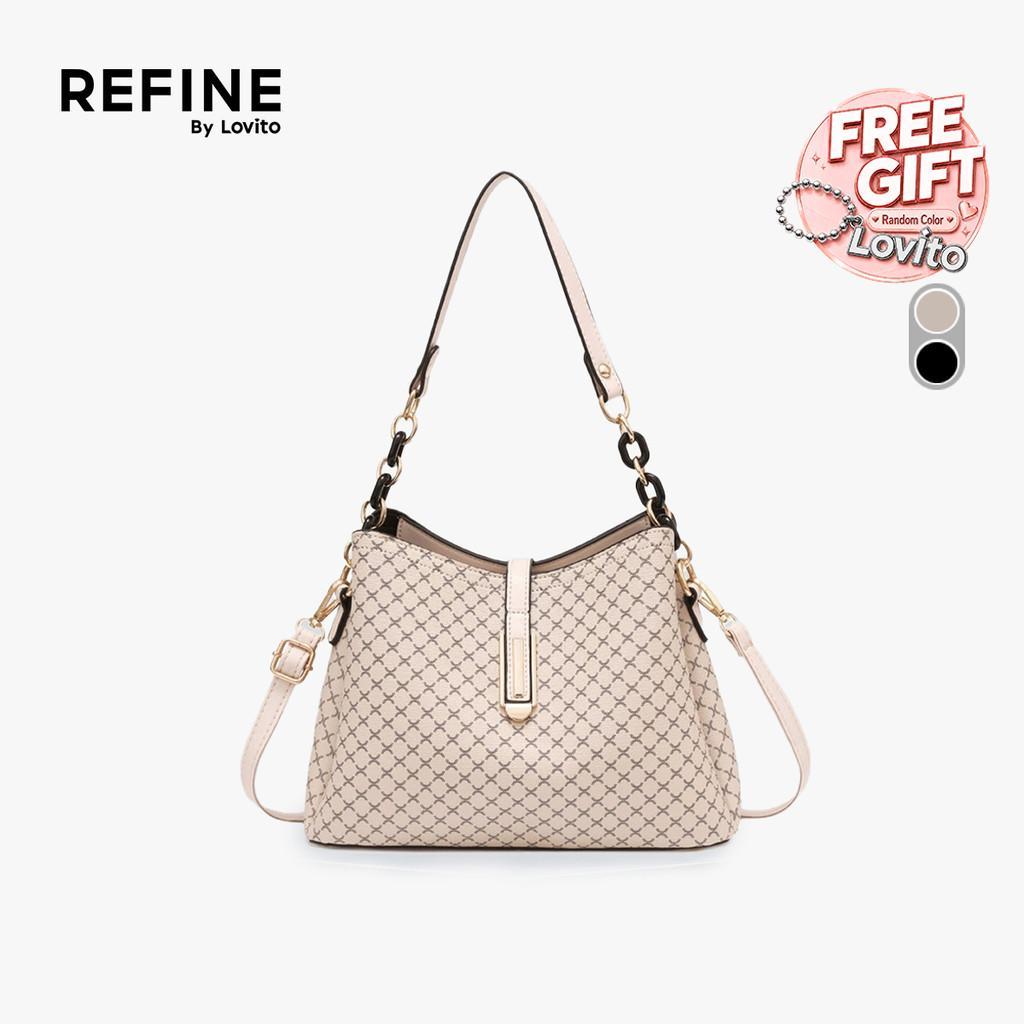 (Refine by Lovito) สง่างาม สีพื้นขนาดใหญ่ ความจุ One shoulder And Cross Body Bucket bag กระเป๋าสะพายใบเล็กสําหรับผู้หญิง LFAR11016