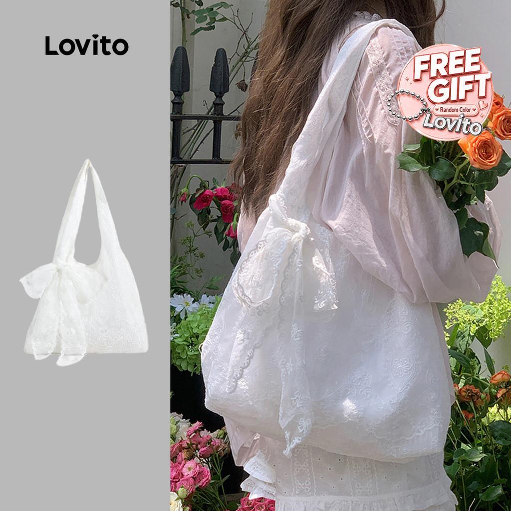 Lovito  กระเป๋าโท้ทผู้หญิงแบบลําลองสายลูกไม้ LFA110052