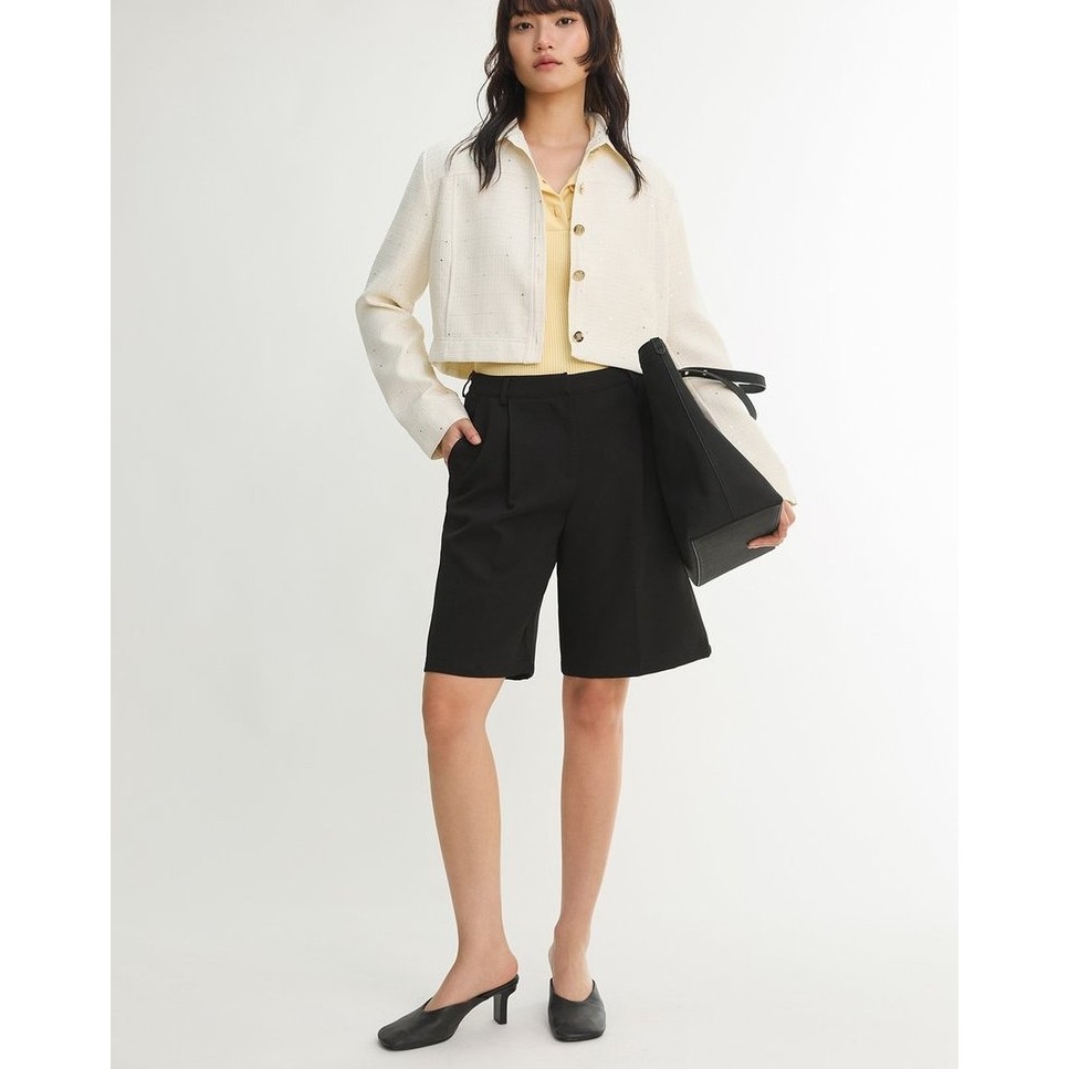 [Pomelo] เสื้อแจ็คเก็ตผ้าทวีดทรงครอปติดกระดุม / Cropped Tweed Jacket