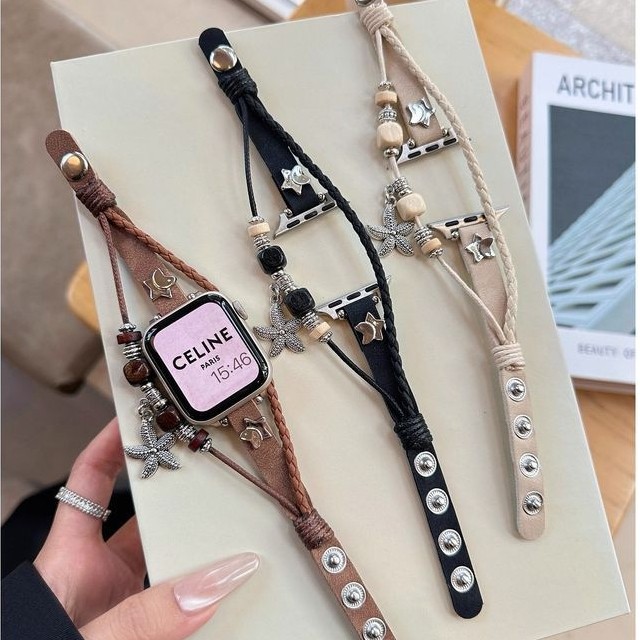 Y2K Unique Niche ของแท้หนัง watch10/s9/SE เหมาะสําหรับ Apple Watch iwatch876 หญิง k