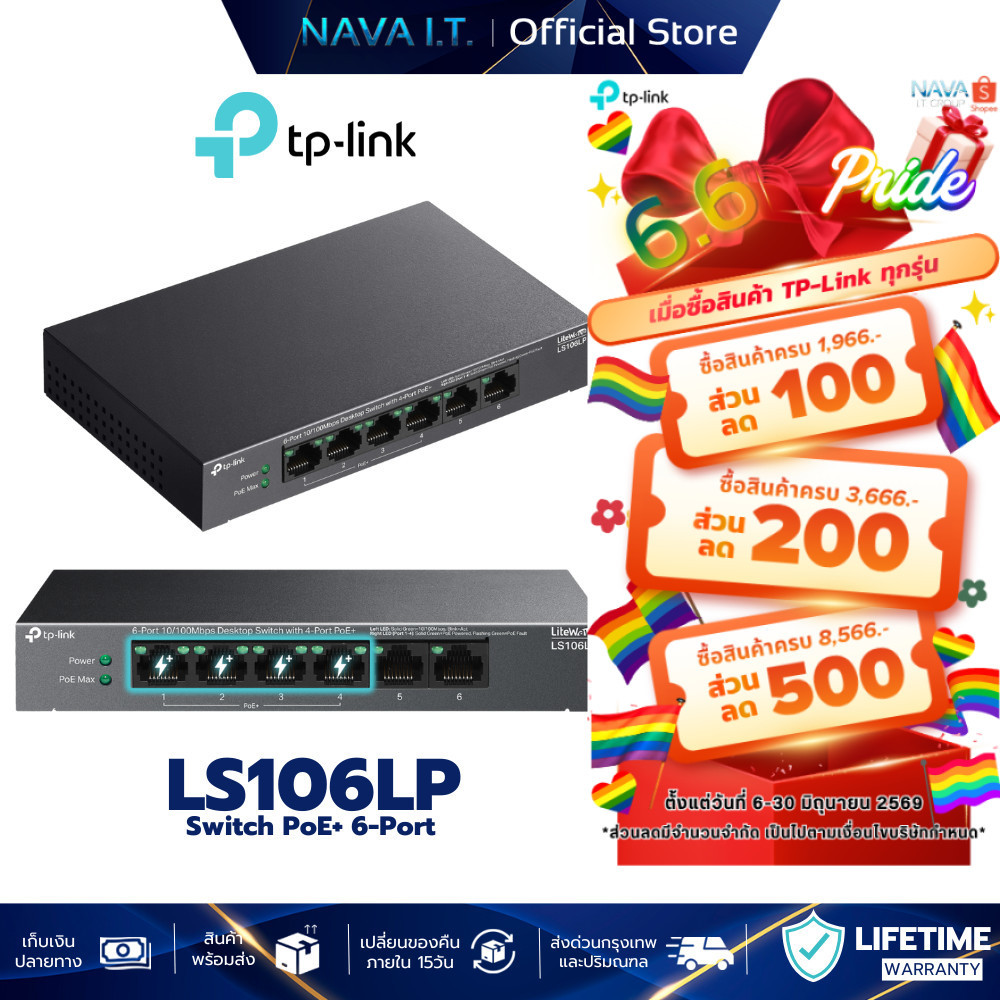 TP-Link LS106LP PoE+ 4-Port 6-Port 10/100Mbps Desktop Switch