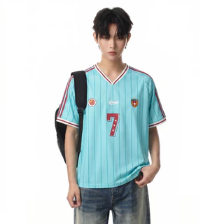PannoFluxus เสื้อยืดผู้ชายแขนสั้นอเมริกันอินเทรนด์ลายคอวีคุณภาพสูง unisex jersey