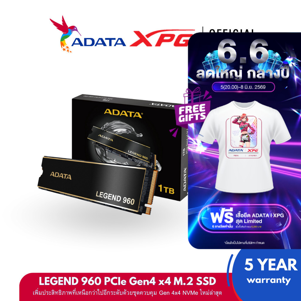 ADATA LEGEND 960 2TB SSD M.2 2280 Up to 7,400/6,800MB/s (เอสเอสดี) Work with PS5