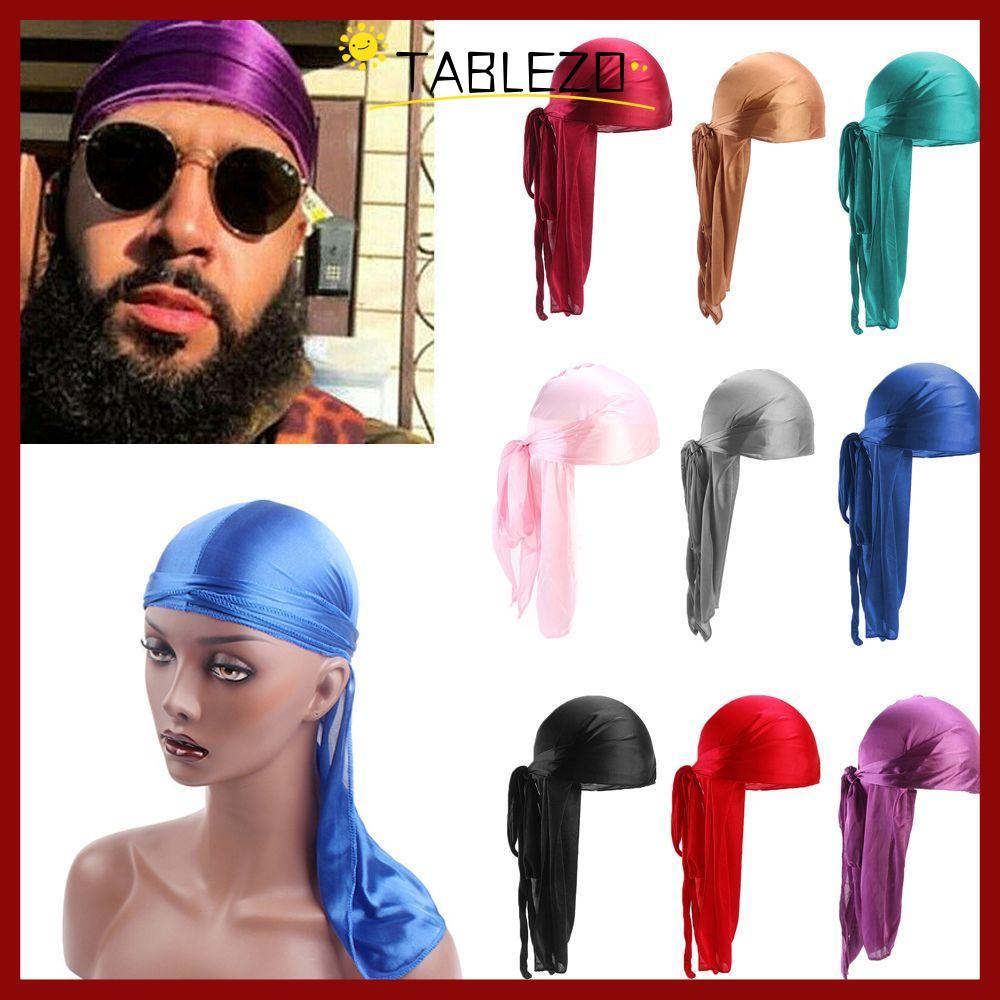 จัดส่งจากประเทศไทย หมวกโจรสลัดTABLEZO, ผ้าไหม Pre-Tied แบบปรับได้ Durag, แฟชั่นโพลีเอสเตอร์ยืดหยุ่น Head Wrap ผู้ชายผู้หญิง