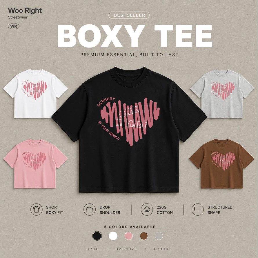 COD จัดส่งตลอด 24 ชั่วโมง Woo Right Boxy crop tee เสื้อยืด เสื้อยืด oversize เสื้อยืดผู้ชาย ชายหญิงใส่ได้ คอกลม