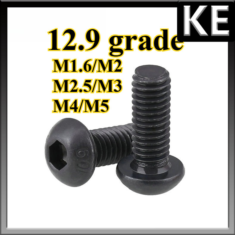 น็อต สกรู หัวจมกลม 6 เหลี่ยม เหล็กแข็ง 12.9 เกลียวมิล หยาบ / Button Head Hex Socket Machine Screw Grade 12.9  M1.6/M2/M2.5/M3/M4/M5 * L3-50 มม.KE-FASTENER