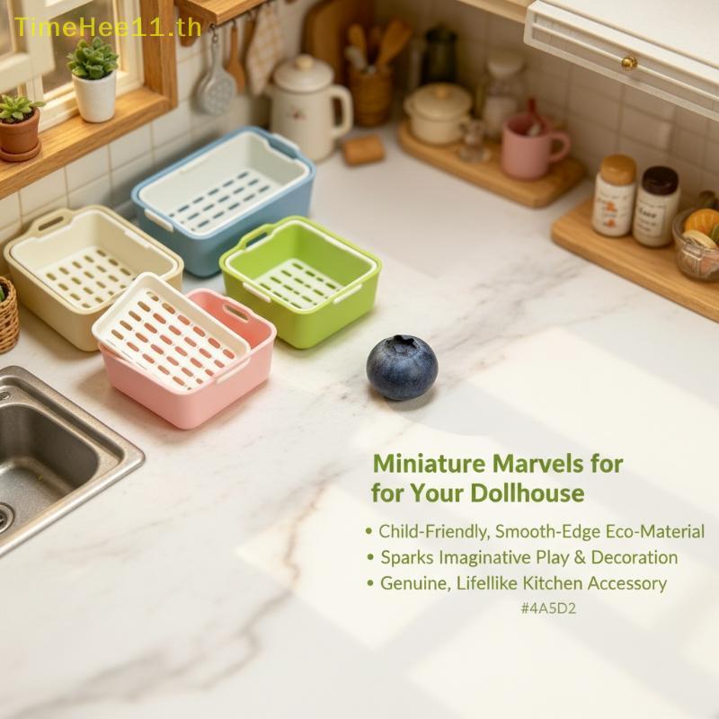 TimeHee Dollhouse Mini ตะกร้าระบายน้ํา 1:12 Scale Sink Organizer ถาดที่ถอดออกได้สําหรับ Mini House Renovation โครงการ DIY TH