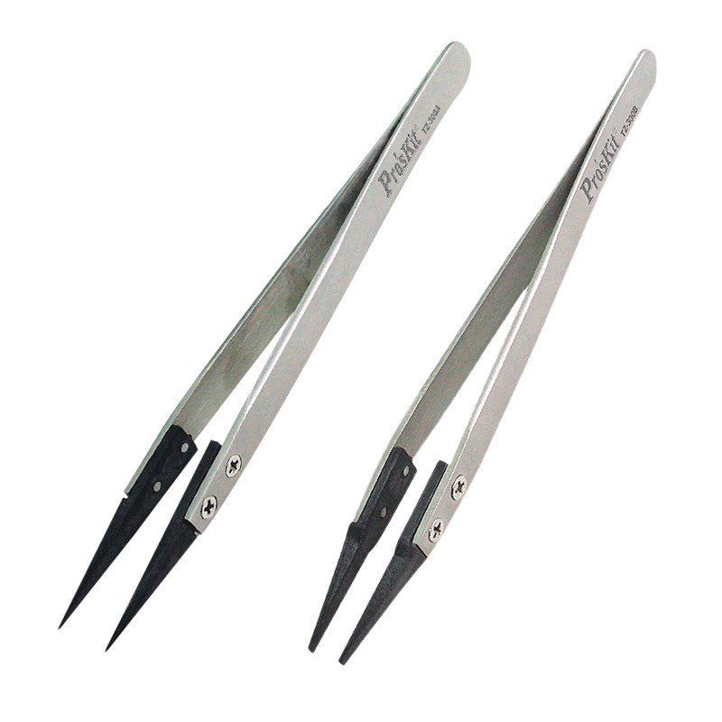 Baogong TZ-300A/TZ-300B หัวเปลี่ยนป้องกันไฟฟ้าสถิตย์ แหนบปลายแหลมกลม หัวแหนบพลาสติก แหนบคาร์บอนไฟเบอ