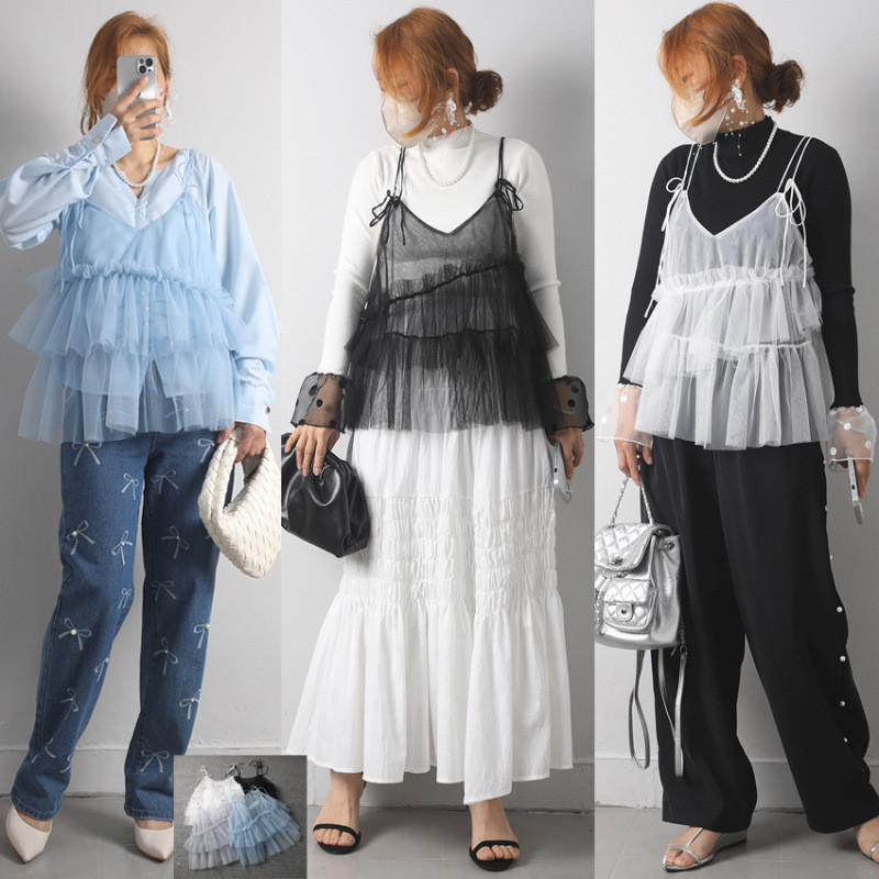 Big Eyes [เสื้อผ้าผู้หญิง One Size ของเกาหลี] Camisole-4 สีเกาหลี ins Spring Summer Gauze Camisole- 