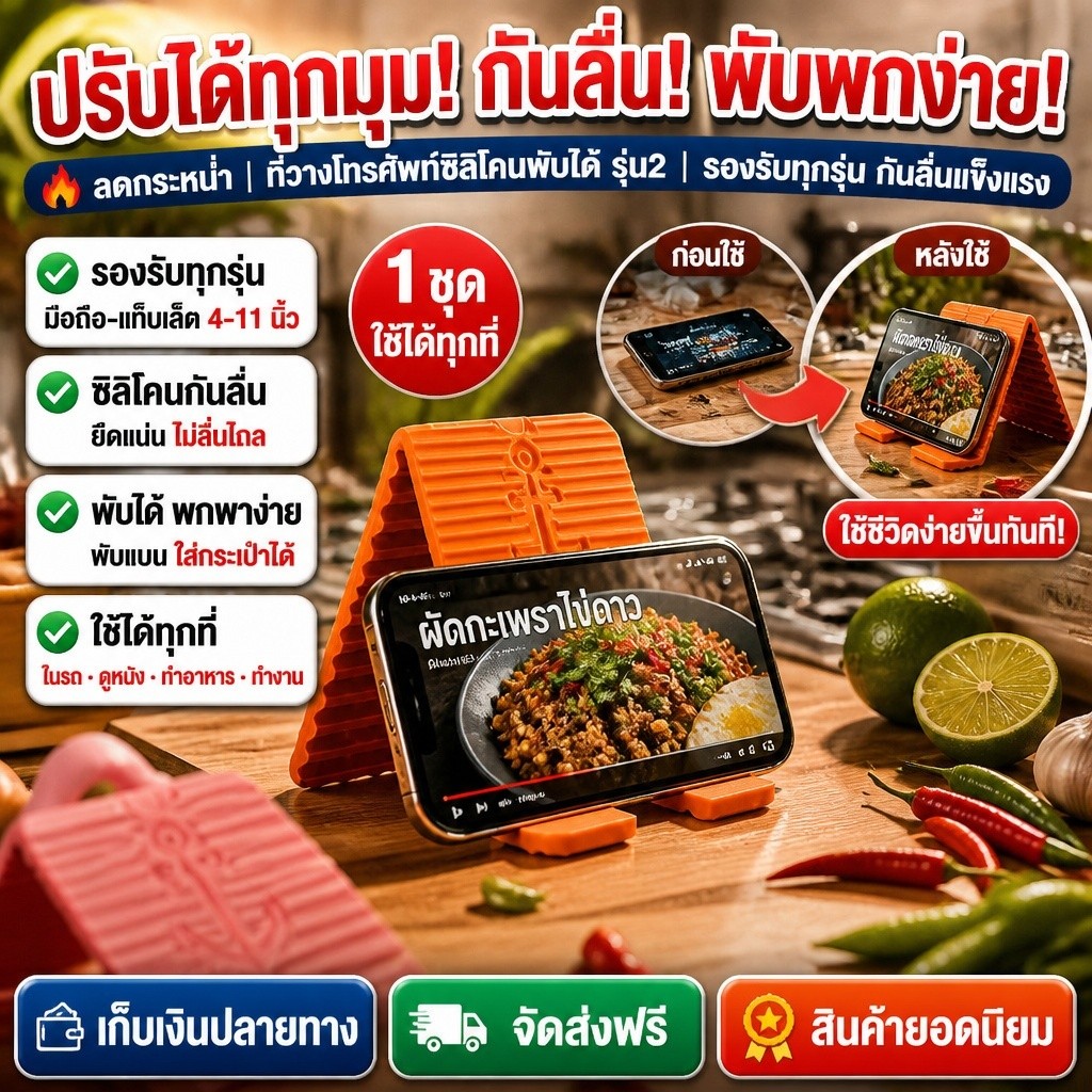 จัดส่งจากไทย ที่รองรับอุปกรณ์ซิลิโคน พับได้อเนกประสงค์แบบปรับได้ ใช้ได้กับ โทรศัพท์ แท็บเล็ต ที่วางหน้าจอ แบบพกพา สำหรับผู้ใหญ่ สายสตรีม ดูสบาย ปรับองศาได้ ช่วยจัดระเบียบขณะทำงาน เรียน