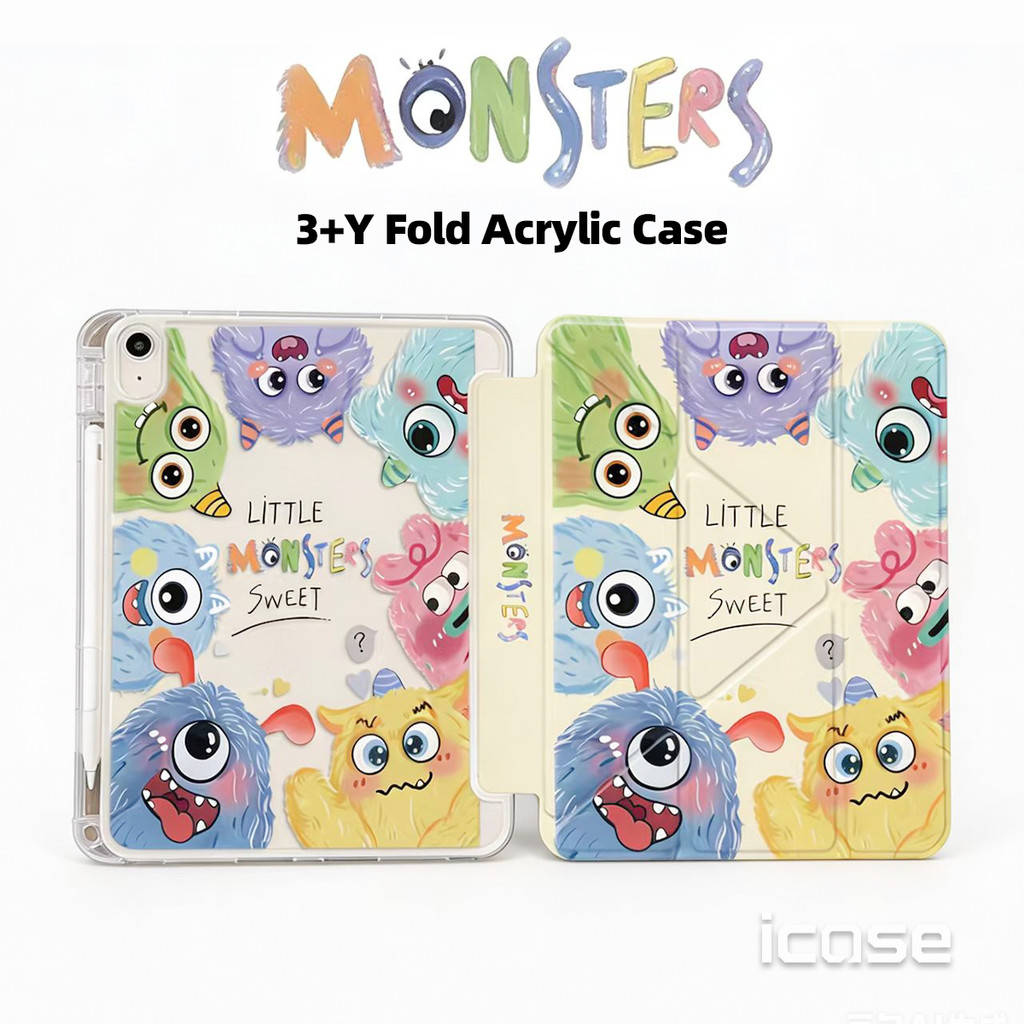 3 + Y พับ Plush Little Monster อะคริลิคแท็บเล็ตป้องกันกรณี Stylus Slot สําหรับ iPad 11th Gen/10th Ge