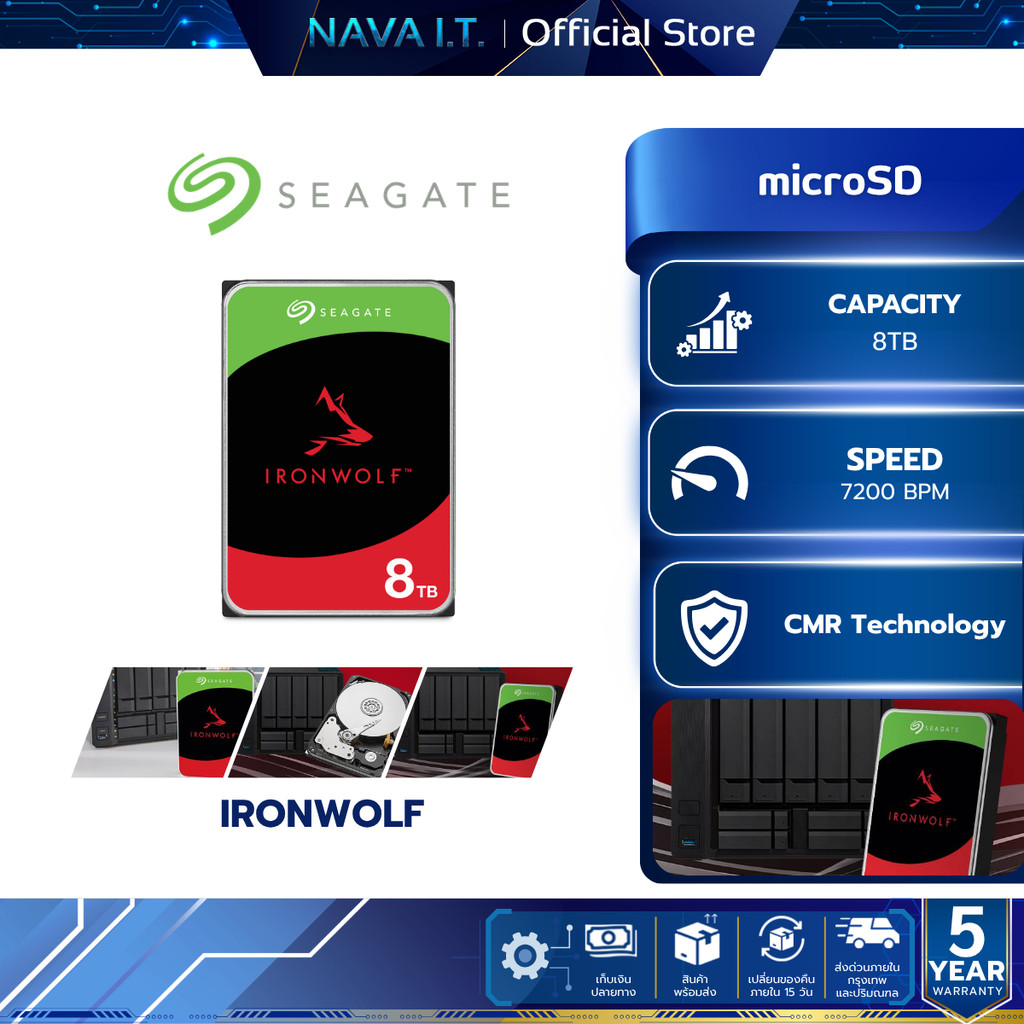 SEAGATE HDD (ฮาร์ดดิสก์) IRONWOLF 8TB 7200RPM (SEA-ST8000VN004) WARRANTY 3 YEAR