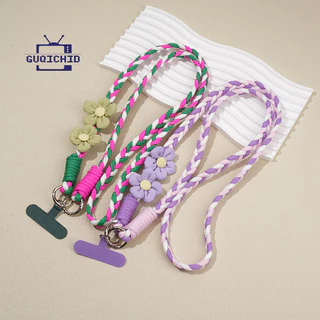 สายคล้องโทรศัพท์มือถือ แบบเชือกคล้องคอ สายคล้องโทรศัพท์แบบปรับได้ ทำจากผ้าทอลายดอกไม้ สำหรับเดินป่า ช่วยลดการสูญหาย
