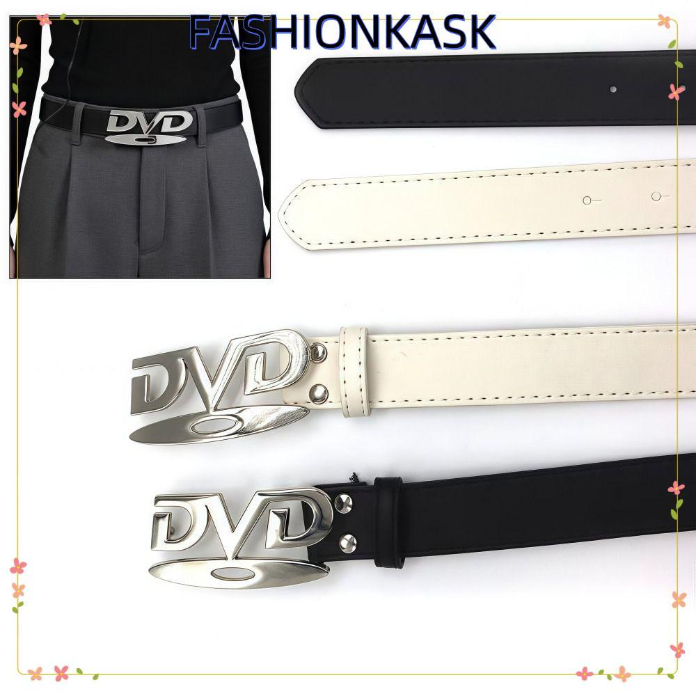IFASHIONKA เข็มขัดผู้หญิง ดีไซน์แฟชั่น DVD สไตล์เรโทร หัวเข็มขัดภาษาอังกฤษ ตกแต่งกางเกงยีนส์