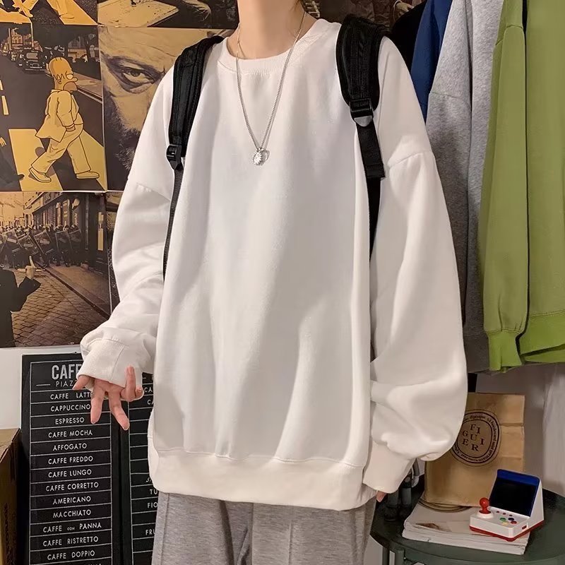 เสื้อสเวตเตอร์คอกลมสามผู้ชายอินเทรนด์ ins เสื้อยืดแขนยาวสีขาวอินเทรนด์ทุกการแข่งขันหลวม 2025 ฤดูใบไม้ร่วงผู้ชายด้านบน