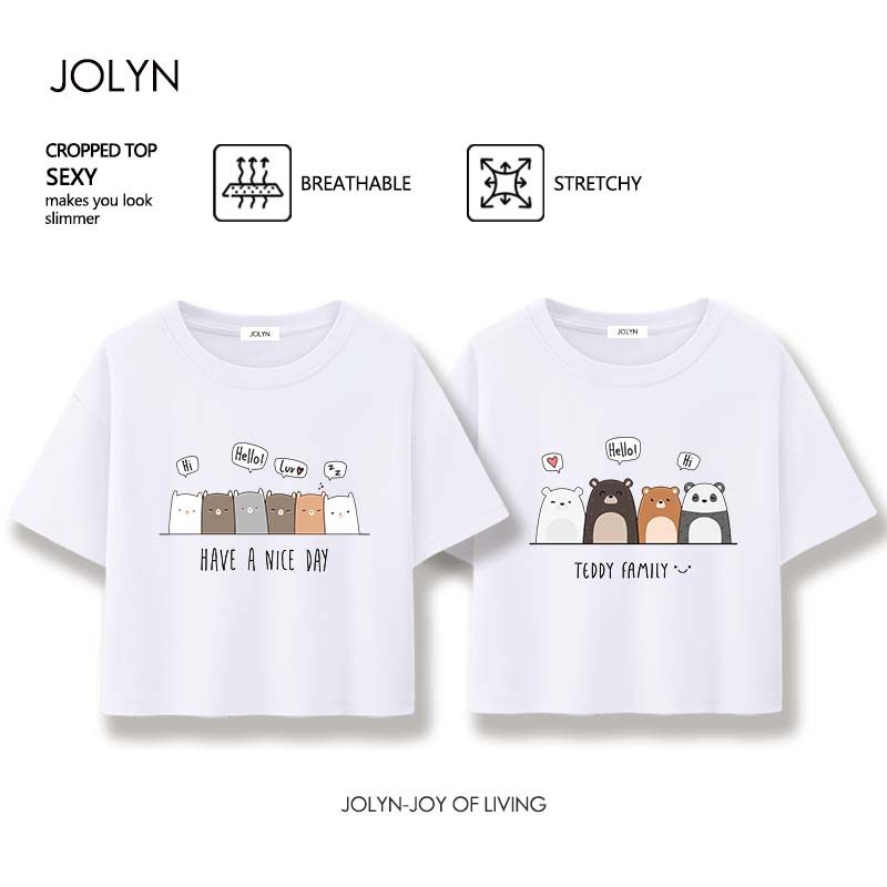 เสื้อครอป นิ่มใส่สบาย คอกลม ระบายอากาศและดูดซับความชื้น พิมพ์สัตว์น่ารัก แฟชั่นฤดูร้อน เข้ากับทุกสไตล์ (พร้อมส่ง)