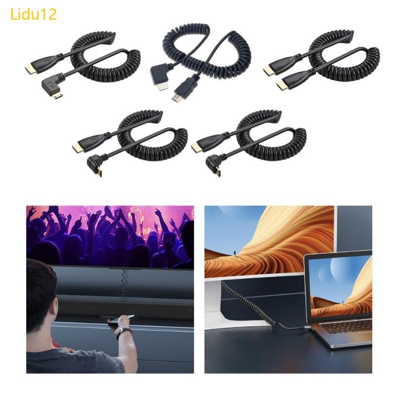 Lidu12 90 องศา Mini HDMI เข้ากันได้กับสายวิดีโอชายที่รองรับ HDMI สําหรับกล้อง HDTV และโปรเจคเตอร์