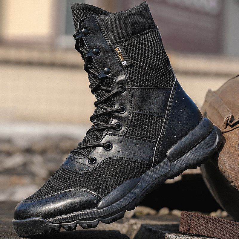 ฤดูร้อน Breathable Mens Combat Boots High-Top Tactical Boots Desert Outdoor Tactical Boots Military 