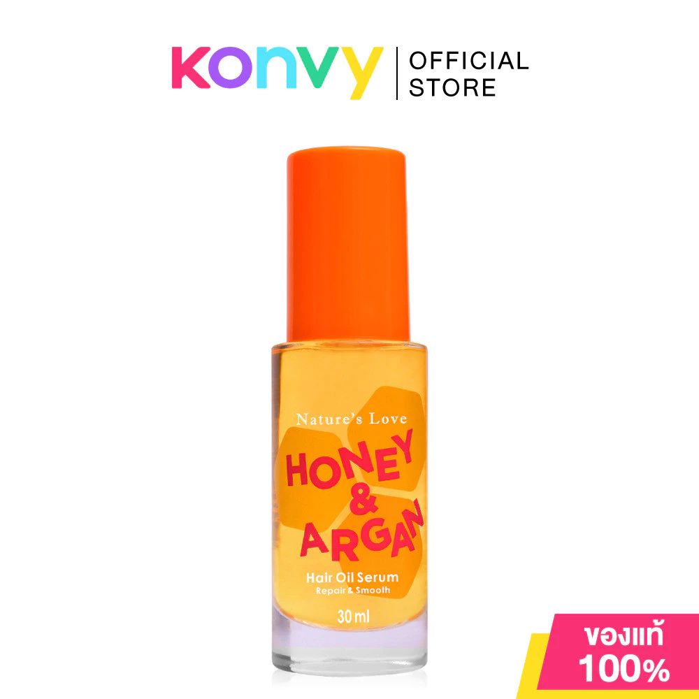 NATURE'S LOVE Honey & Argan Hair Oil Serum 30ml ออยล์เซรั่มบำรุงผม เนเจอร์ส เลิฟ ลดผมฟู ล็อกผมตรงสวยตลอดวัน.