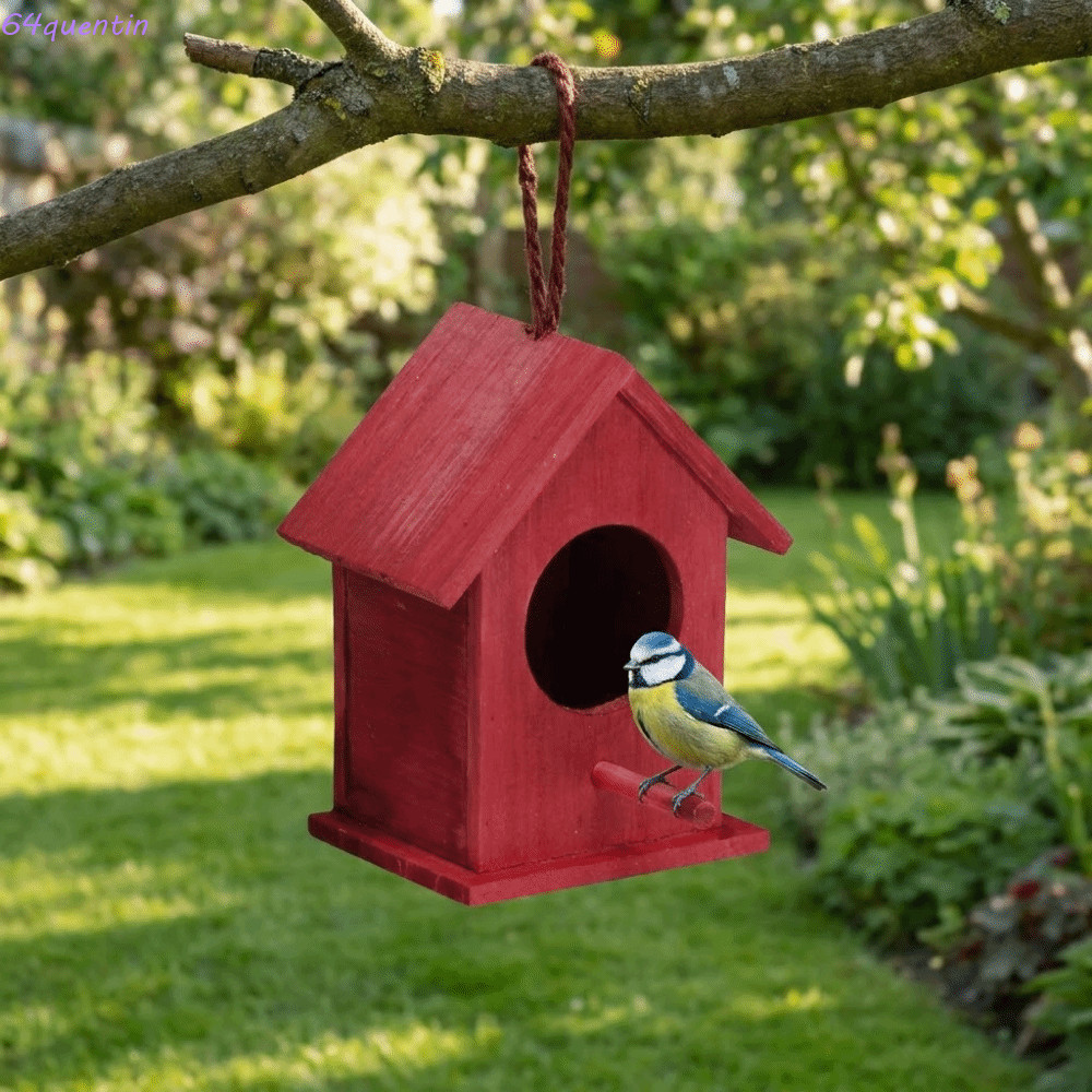 QHENTIN กล่องรังนก, ติดผนังบ้านนกไม้, ฟักนก Nest Handmade พร้อมเชือกแขวน Weather-Resistant Hummingbird House กลางแจ้งใช้