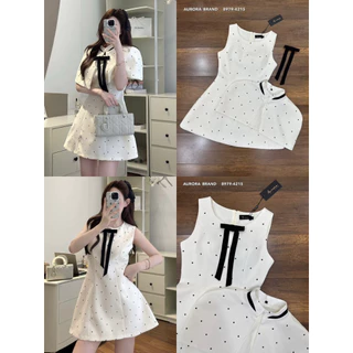 พร้อมส่ง XS-2XL⚡️AR 8979 ชุดเซตลายจุด เดรส+ผ้าคลุม+เข็มกลัดโบว์ สวยหรูสไตล์สาวเวียด2026 #งานตามหา