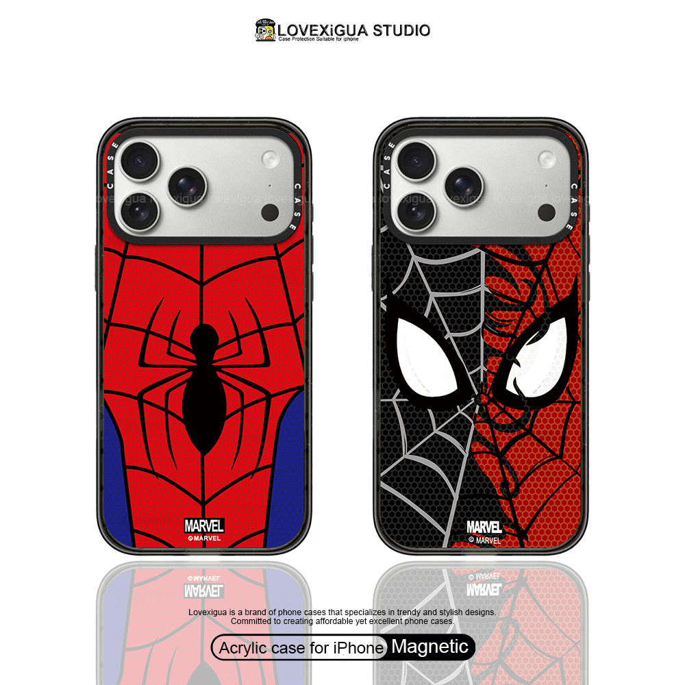 Simple สีดําสีแดง Spider ชุดเคสโทรศัพท์แม่เหล็กสําหรับ iPhone 17Pro Max 17Air 16 Plus 17 16 15 14 13 12 Pro Max กรณีกันกระแทกกลับป้องกันฝาครอบ