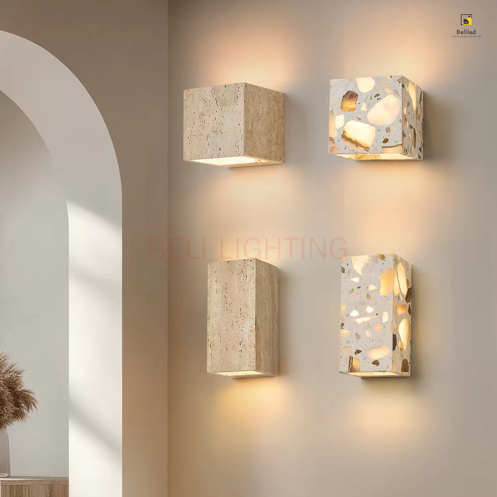 IP65 โคมไฟติดผนังกลางแจ้งกันน้ําสีเหลือง Travertine Courtyard ห้องโถงสวนดอกไม้เชิงเทียน 9W