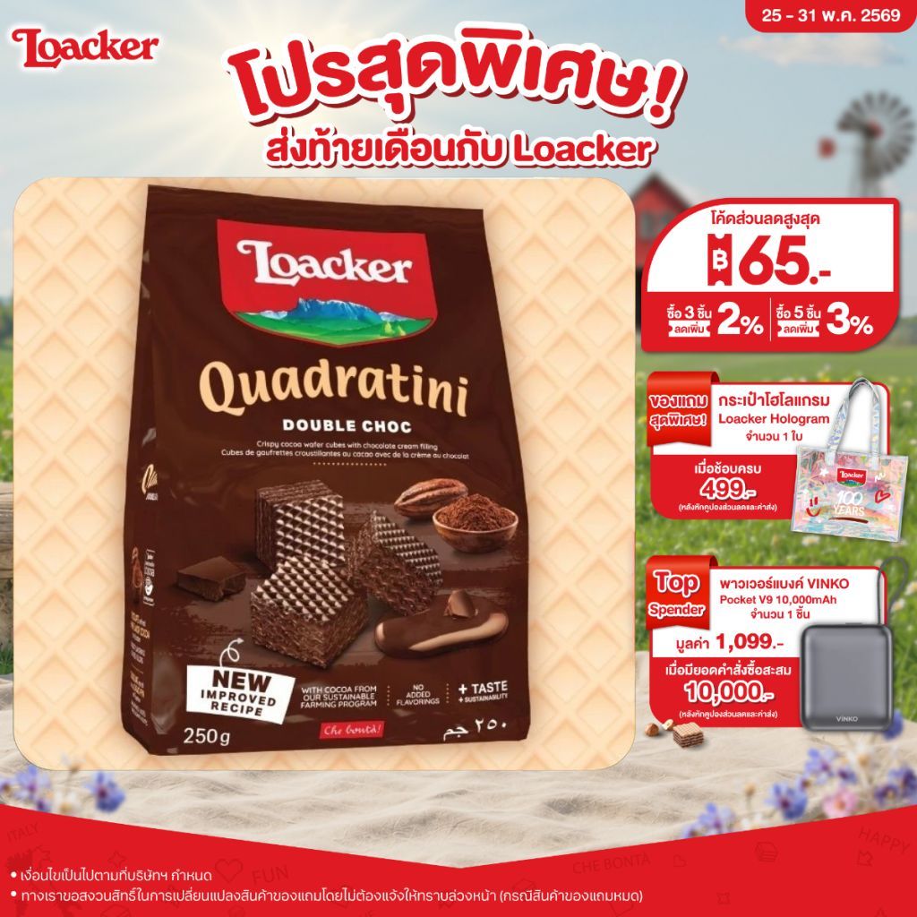 ล็อคเกอร์ ควอดราตินี  ดับเบิ้ล ช็อก 250 กรัม | Loacker Quadratini Double Choc 250 g