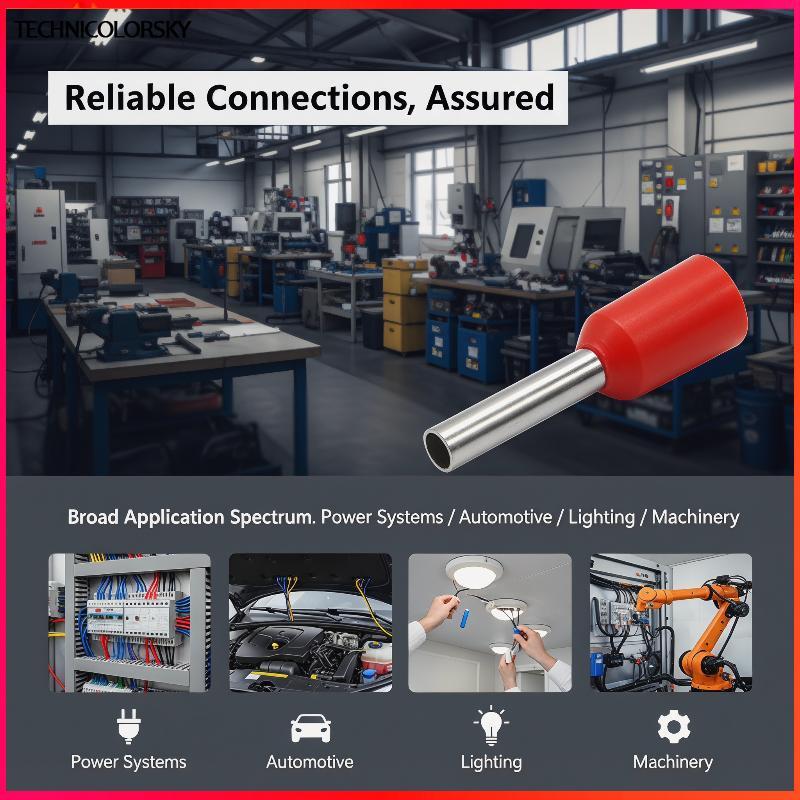 Technicolorsky ครอบคลุม Tubular Crimp Terminals 1000pcs E0508 E7508 E1008 สําหรับสายไฟประสิทธิภาพ TS