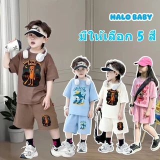 ชุดเด็กเสื้อแขนสั้นกางเกงขาสั้นต้องมีในฤดูร้อน ดีไซน์สไตล์เกาหลีระบายอากาศดี Tung Tung Tung Sahur พิมพ์เสื้อยืด
