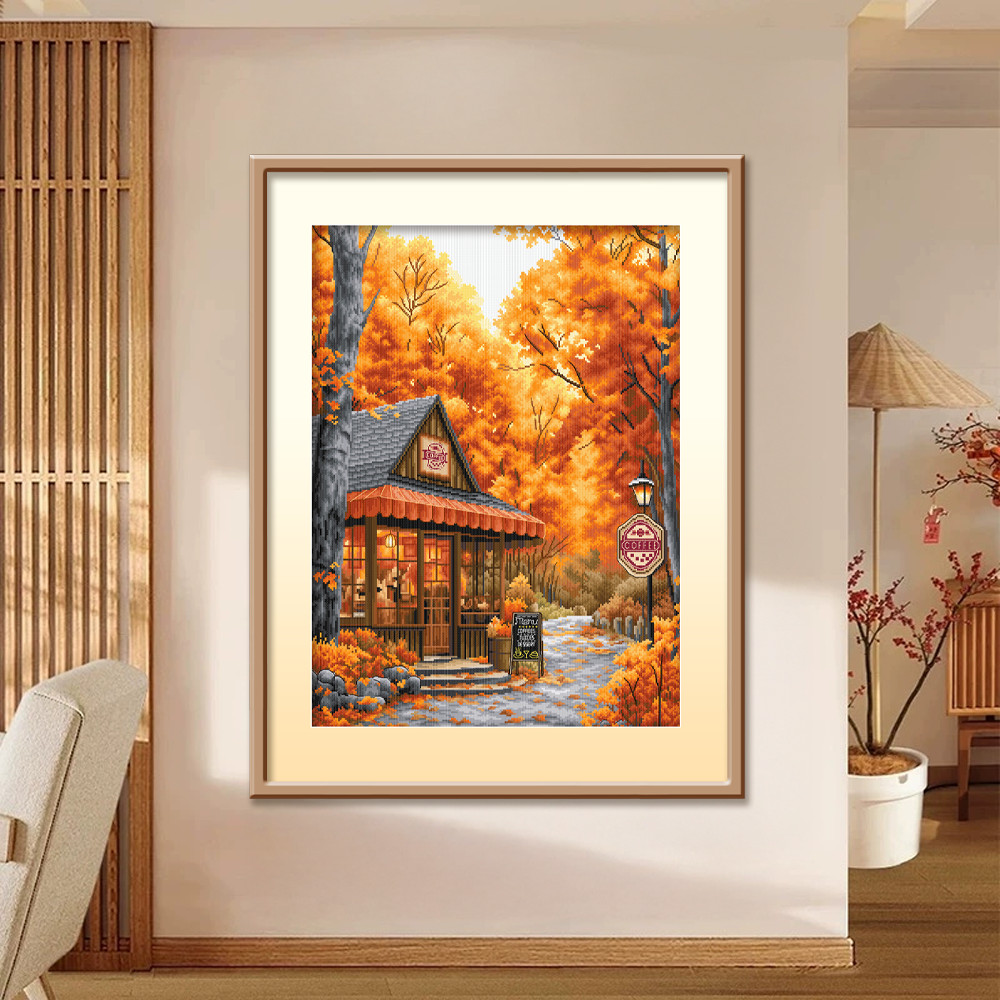 KS Maple Leaf Cafe 14CT ไม่มีเย็บปักถักร้อยเต็มรูปแบบโมเดิร์น cross stitch งานศิลปะตกแต่งผนัง 63x83 
