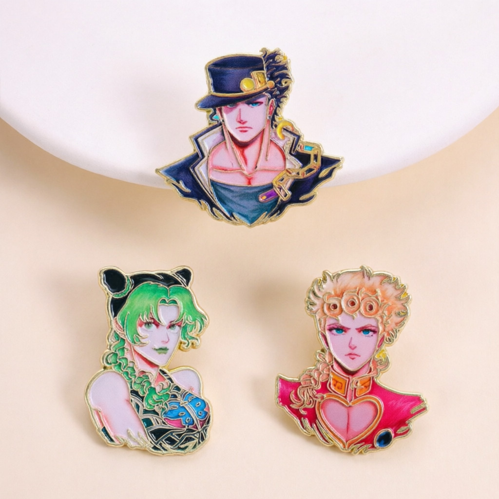 ประณีต JoJo Bizarre Adventure เคลือบ Pin ญี่ปุ่นอะนิเมะตัวอักษรคุณภาพสูงป้ายโลหะสําหรับแฟนๆคอลเลกชันของขวัญ