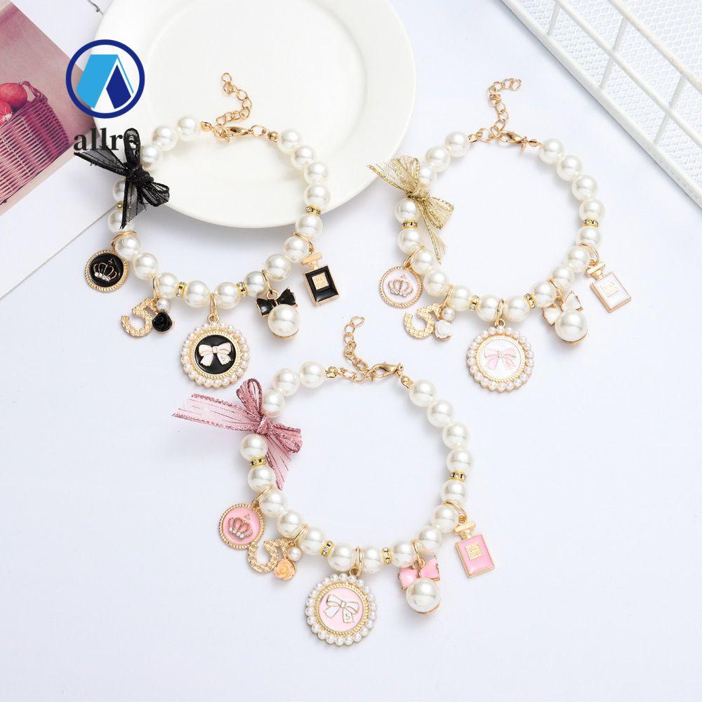 ALLRE Pet Pearl Collar Pet Products Cute Collar Puppy Accessories Bow Necklace