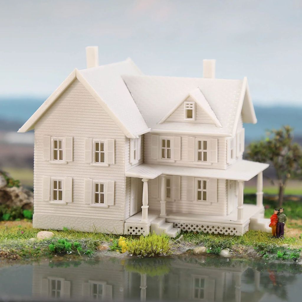 N Scale 1:160 รุ่น Dwelling House Kit สองชั้นพร้อมระเบียง Unpainted JSN5871JJ