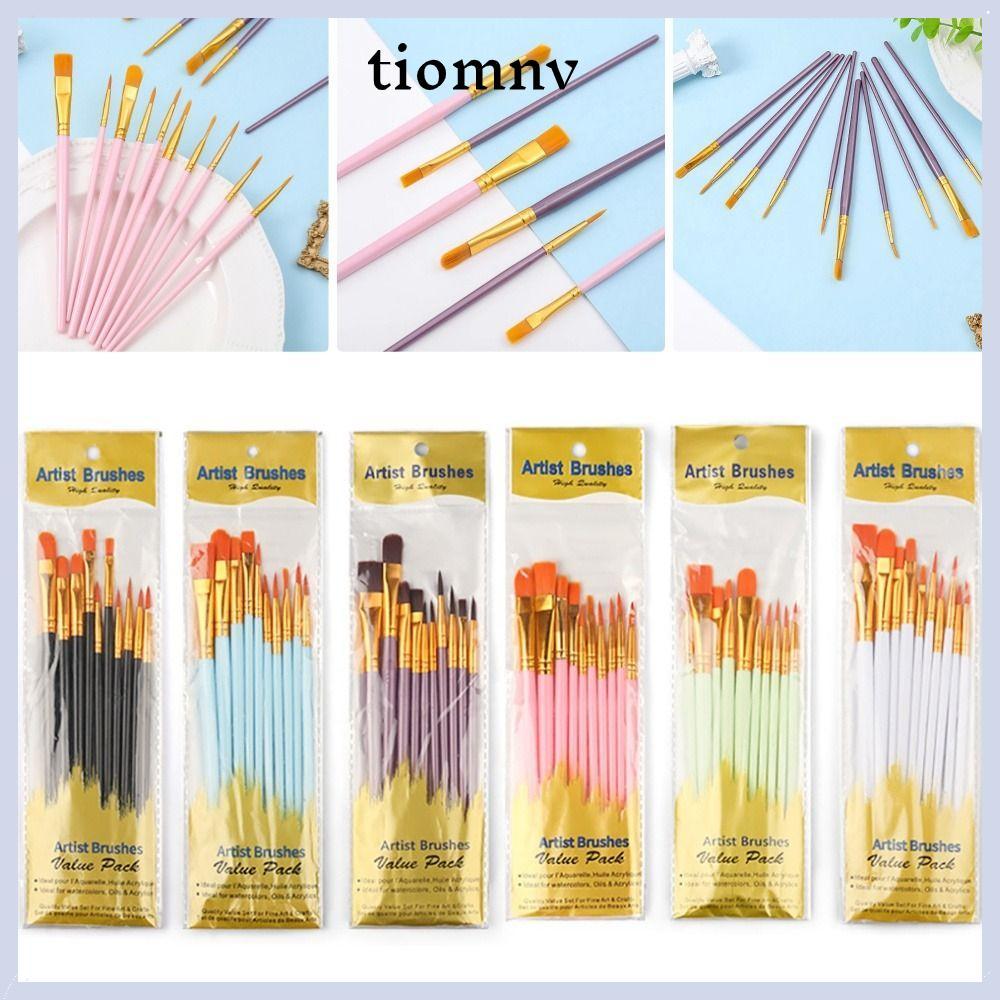 TIOMNVTH 10 ชิ้น/เซ็ตแปรงภาพวาดสีน้ํามัน,แปรงผมไนลอนศิลปินแปรงทาสี,มืออาชีพสีน้ําอะคริลิที่มีสีสันวาดอุปกรณ์ศิลปะ