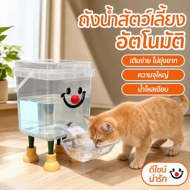 ถังน้ำสัตว์เลี้ยงอัตโนมัติ ถังน้ำแมว ถังน้ำหมา แบบใส เงียบ เติมง่าย ความจุใหญ่ 10 ลิตร