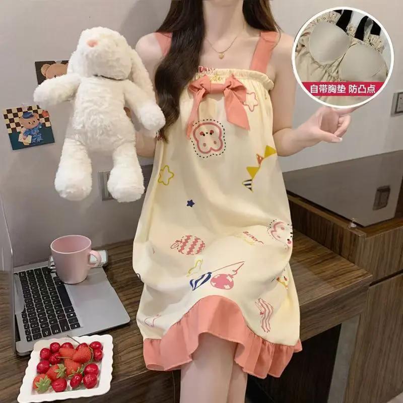 ชุดนอนสตรีแบบใหม่ มีฟองน้ำเสริมทรง เดรสสั้น ชุดลำลองสำหรับผู้หญิง สไตล์ฤดูร้อน หรูหรามาก เหมาะสำหรับนักเร