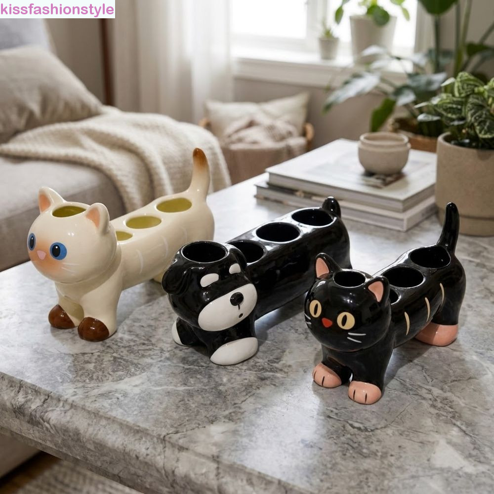 จูบแฟชั่นสไตล์ ที่ใส่แปรงสีฟันเซรามิก, แมวสุนัขรูปร่างการ์ตูนแปรงสีฟันไฟฟ้ายืน, 4 หลุมกันน้ําแปรงสีฟันวิมัลซาลชั้นเก็บห้องน้ําจัด
