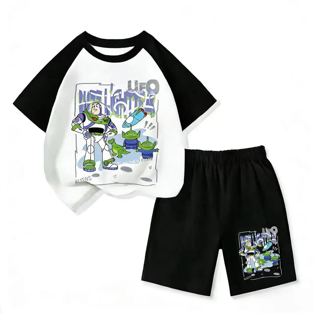 ชุดแฟชั่นเด็ก เสื้อยืดแขนสั้น + กางเกงขาสั้นเด็ก นุ่มสบาย