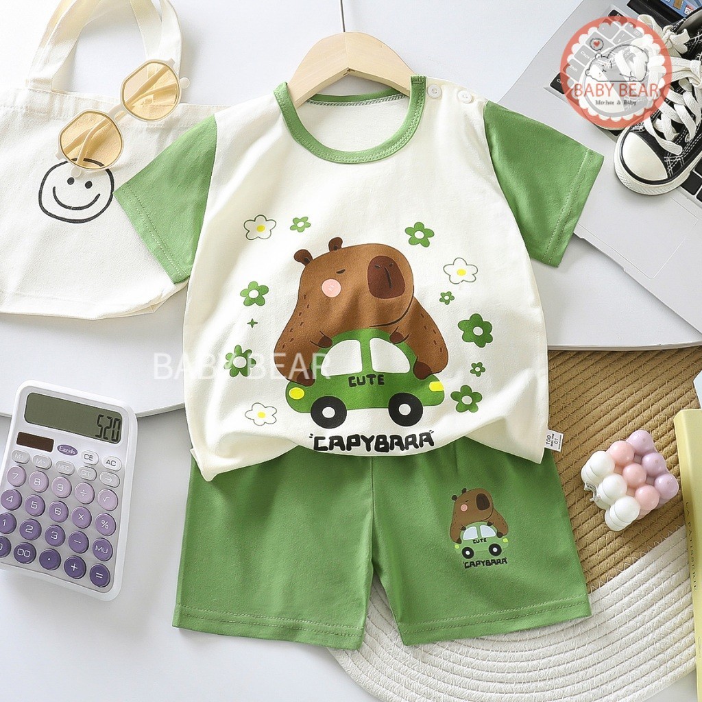 ชุดเซ็ตเสื้อแขนสั้นกางเกงขาสั้น ชุดเด็กแฟชั่นพิมพ์ลาย รูปที่ 8