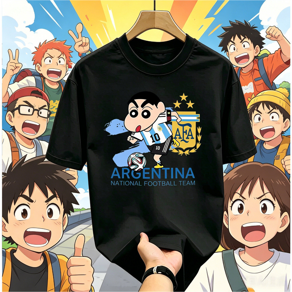 (จัดส่งตลอด 24 ชั่วโมง) ARGENTINA ทีมชาติอาร์เจนตินา Cartoon Trend เสื้อยืดแบรนด์ Messi สำหรับแฟน ๆ ทุกวัน