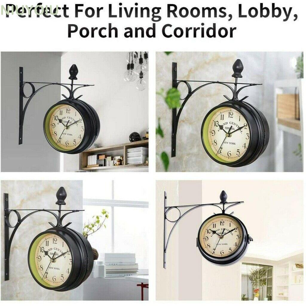 NIUYOIU นาฬิกาแขวนสองด้าน Grand Central Wall Mount ตกแต่งสวนด้านนอก