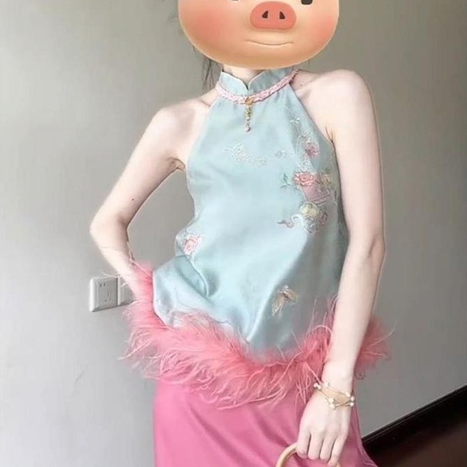 挂脖上衣半身裙套装 新中式国风复古 2025夏季 | Women's Halter Top and Skirt Set Chinese Style Vintage Summer 202 1j7jPHP