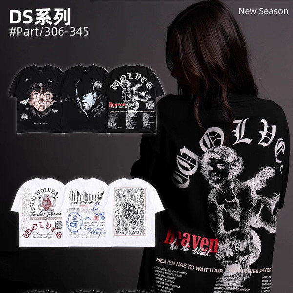 DS Fashion Letter ส่วนบุคคลพิมพ์ Unisex แขนสั้น Street Casual Fitness ยกน้ําหนัก 100% Cotton TEE Top 0603