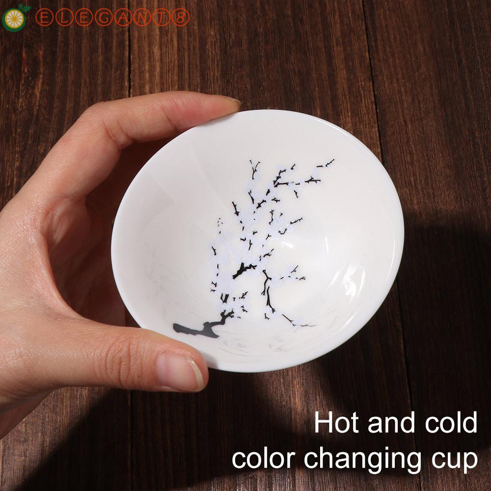 AELEGANT ถ้วยน้ําชาเปลี่ยนสี, Creative Multicolor Magic Sakura Cup,เซรามิคเกรดอาหารดอกไม้รูปแบบKung Fuถ้วยชาสําหรับบ้าน,สํานักงาน,Bar