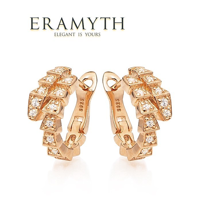 Eramyth Jewelry ต่างหูงู เงินแท้ 92.5 ชุบสีโรสโกล ฝังด้วยเพชรสวิสCZ SH-0221-P01-14 สินค้ามาตรฐานส่ง