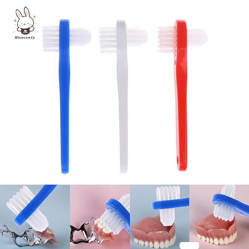 [ลูกอมสีฟ้า] ที-รูปร่าง ฟันปลอมทุ่มเทแปรงแปรงสีฟันสองหัวปลอมฟันแปรงทําความสะอาดใหม่