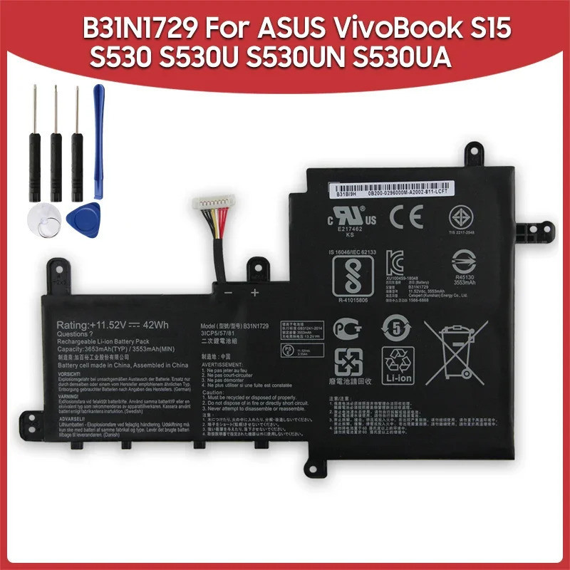 แบตเตอรี่ทดแทน B31N1729 สำหรับ ASUS VivoBook S15 S530 S530U S530UN