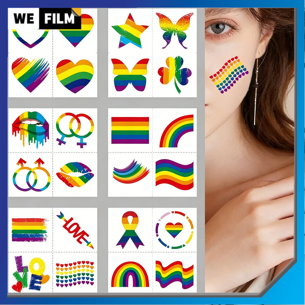 🏳️‍🌈 LGBT แทททูสีรุ้ง Pride Month สติ๊กเกอร์ติดหน้า ติดผิว รอยสักชั่วคราว 1 ชุด จำนวน 18 ชิ้น